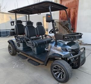 Gray 4 Seater Golf Cart with Side Steps, Ball Washer & Golf Bag Holder