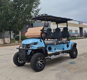 Blue 4 Seater Electric Golf Cart with Side Steps and LED Spotlights