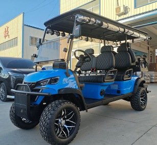 Blue 4+2 Seater Electric Golf Cart with Rain Cover