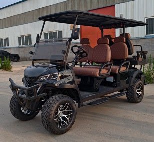 Classic Black 4+2 Seater Electric Golf Cart with Bluetooth Speaker & Side Steps