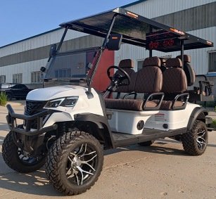 White 4+2 Seater Electric Golf Cart with Solar Panel & Bluetooth Speaker