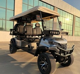 Gray 4+2 Seater Electric Golf Cart with Luxury Armrest Seats & Rain Cover