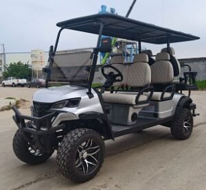 Silver 4+2 Seater Electric Golf Cart with Premium Beige Seats