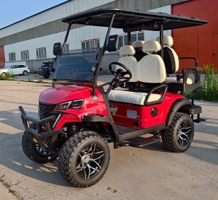 Red 2+2 Seater Golf Cart with Bluetooth Speaker and Side Steps